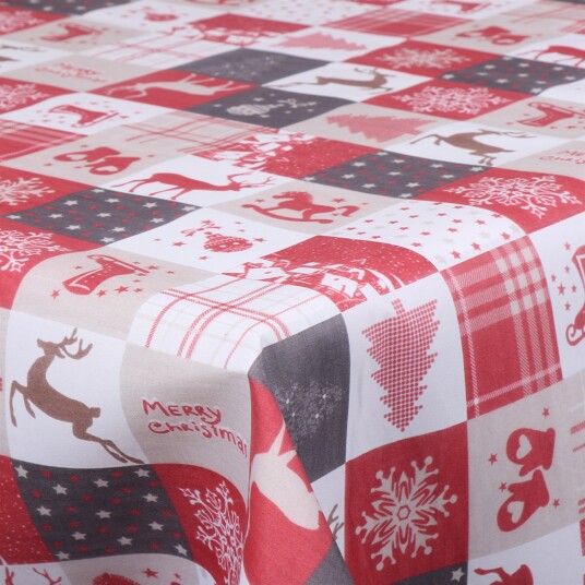 Borg Living Voksduk av tekstil Rutete med forskjellige julemotiver 140 cm bred På metermål Borg Living Voksduk av tekstil Rutete med forskjellige julemotiver 140 cm bred På metermål