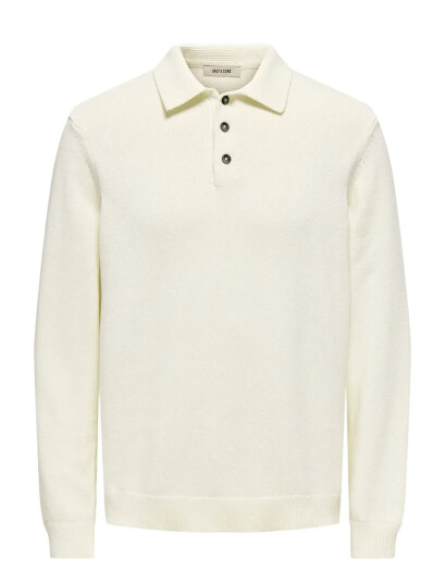 ONLY & SONS Onshope Rlx Ls Polo Knit Life - White - L ONLY & SONS Onshope Rlx Ls Polo Knit Life - White - L
