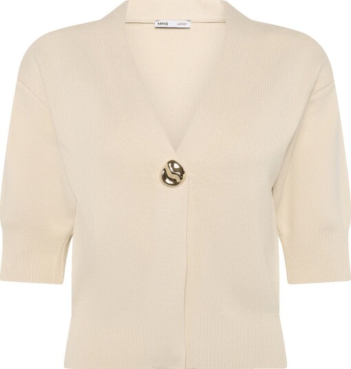 Mango Knitted Cardigan With Jewel Button Beige XS
