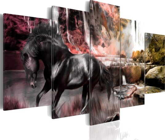 Bilde Black Horse On Crimson Sky Background 100x50 Artgeist sp. z o. o.