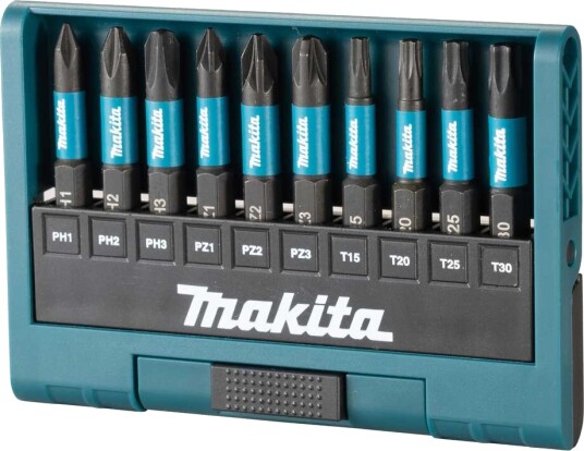 Makita Impact Black 10-delt Bitssett for Støtskrutrekker - Torx, Phillips, Pozidriv, Heksagonal, 50 mm