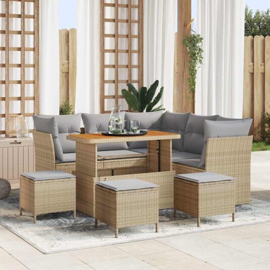 vidaXL Hagesofa Set 9 stk. 5-Antall seter Beige og lys grå polyrotting