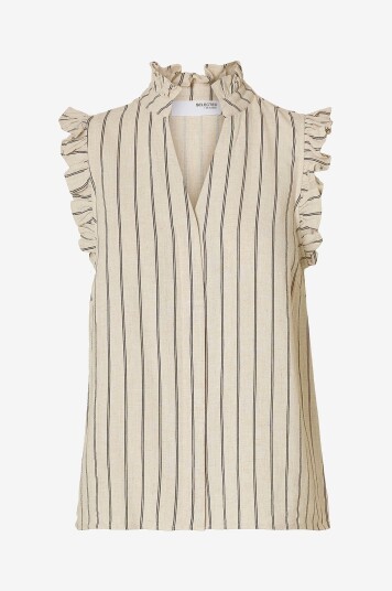 Selected Women   Bluse slfViva SL Ruffle Striped   Grå