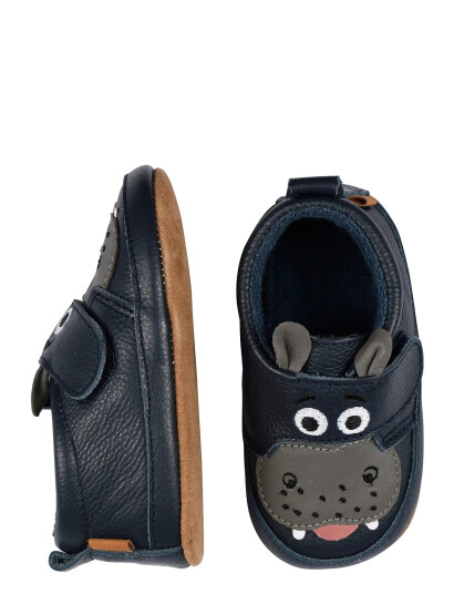 Melton Hippo Leather Slippers Navy 16/19