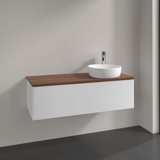 Villeroy & Boch Antao Servantskap med 1 skuff 120x50x36 cm u/lys Hvit Blank/Valnøtt Villeroy & Boch Antao Servantskap med 1 skuff 120x50x36 cm u/lys Hvit Blank/Valnøtt
