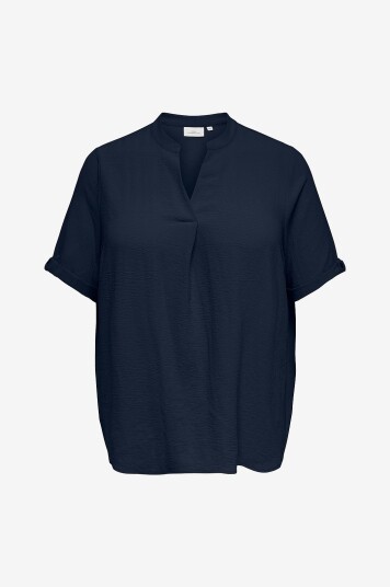 Only Carmakoma Bluse carMetta S/S V neck Blå Only Carmakoma Bluse carMetta S/S V neck Blå