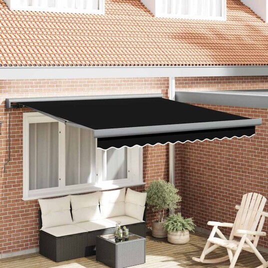 Manuell Uttrekkbar Markise Svart 350x250 cm Markise Erstatningsstoff for 3,5x2,5 m Ramme Svart