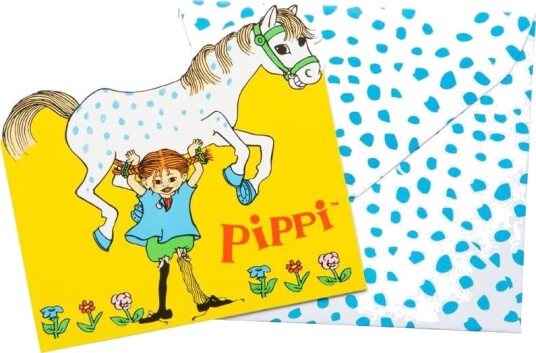 8 stk Pippi Langstrømpe Invitasjoner med Konvolutter
