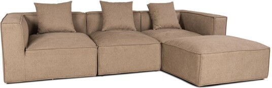 Box chaiselongsofa 3 pynteputer beige brun.