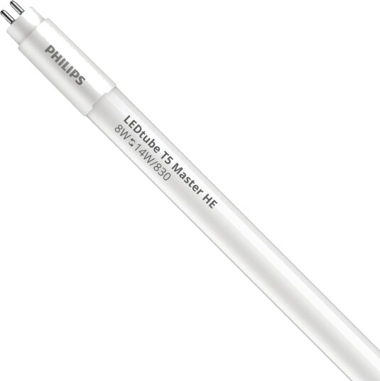 Philips LED Lysrør T5 MASTER (Mains AC) High Efficiency 8W 1000lm - 830 varm hvit | 55cm - erstatter 14W