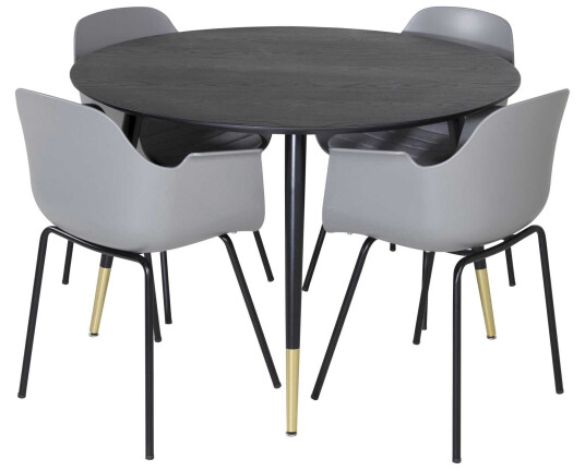 Venture Design Dipp & Comfort spisegruppe Svart/grå 4 st stoler & bord 115 cm