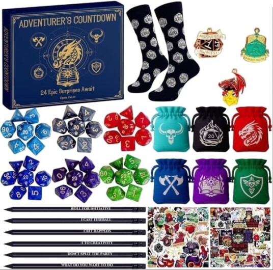 Adventskalender DND Dice 2025 Julekalender 24 dager med terninger og rollespilltilbehør