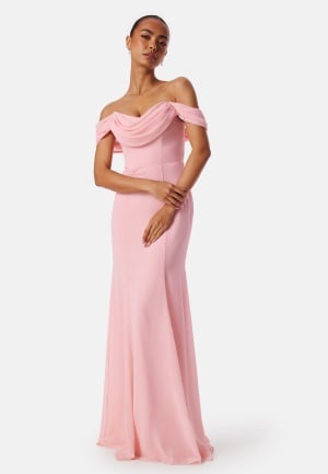 Goddiva Chiffon Off Shoulder Maxi Dress Blush XL UK16