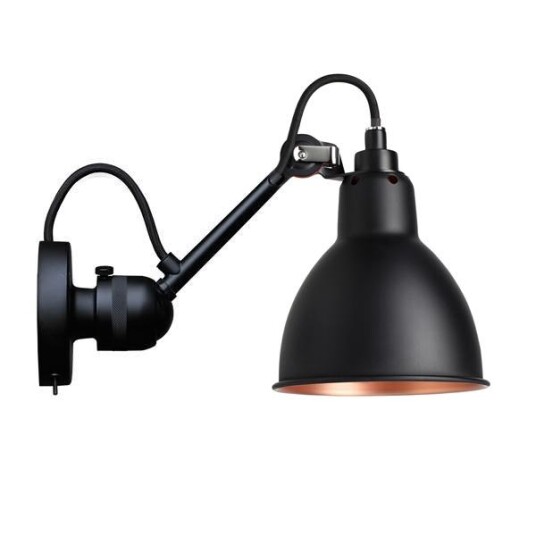 Lampe Gras N304 Vegglampe Matt Sort & Matt Sort & Kobber Med Av/På Knapp Lampe Gras N304 Vegglampe Matt Sort & Matt Sort & Kobber Med Av/På Knapp
