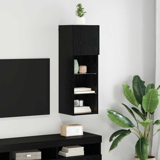 Vegghengt TV skap Svart Eik 30,5 x 30 x 90 cm Konstruert tre Vegghengt TV skap Svart Eik 30,5 x 30 x 90 cm Konstruert tre