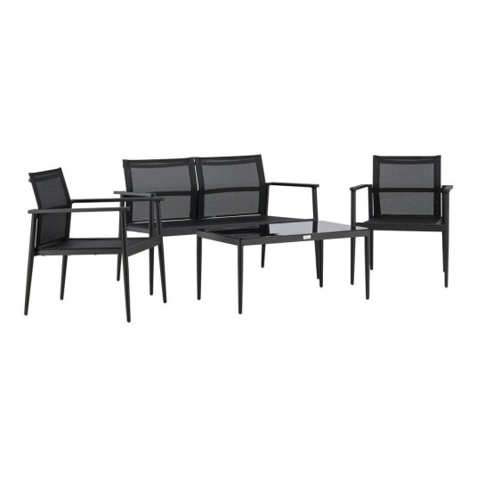 Venture Design Break sofagruppe Svart med svart pute 2-setersofa, 2 lenestoler & bord 90x55 cm Svart