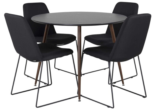 Venture Design Plaza & Muce spisegruppe Svart/svart 4 st stoler & bord 100 cm