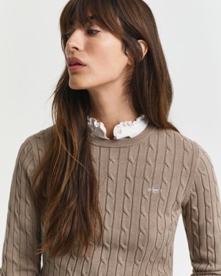 Gant Kabelstrikket bomullsgenser med stretch TAUPE BEIGE L