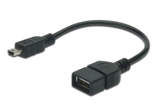 Digitus USB 2.0 OTG Adapterkabel Mini-USB Type B til USB A 20 cm Svart Digitus USB 2.0 OTG Adapterkabel Mini-USB Type B til USB A 20 cm Svart
