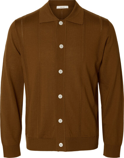 Selected Slmtray Ls Merino Struc Polo Cardigan Brown XXL