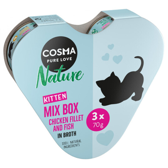 Cosma Nature Kitten Heart-Box 3 X 70 G Med 3 Ulike Sorter