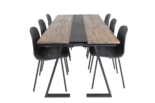 Venture Design Jakarta & Arctic spisegruppe Natur/svart 6 st stoler & bord 200 x 90 cm