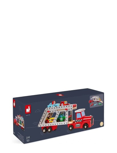 Janod Story 4 Cars Transporter Lorry Red Janod Story 4 Cars Transporter Lorry Red