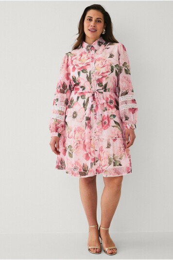 Ellos Plus collection Skjortekjole med blonder Rosa