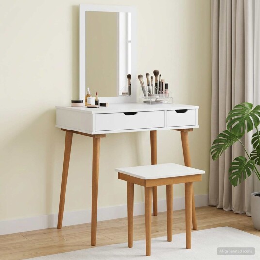 vidaXL Sminkebordsett FAUSKE 3 stk. Hvit 76 x 50 x 143 cm vidaXL Sminkebordsett FAUSKE 3 stk. Hvit 76 x 50 x 143 cm