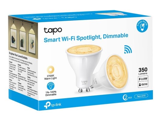 Tp-Link Tapo L610 Led-Pære For Søkelys Gu10 2.9 W Ekvivalent 50 Klasse D Varmt Hvitt Lys 2700 K En Pakke 2 Tp-Link Tapo L610 Led-Pære For Søkelys Gu10 2.9 W Ekvivalent 50 Klasse D Varmt Hvitt Lys 2700 K En Pakke 2