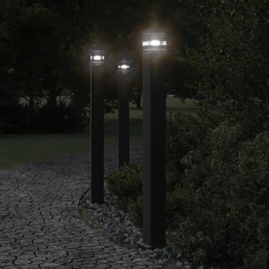 Utendørs gulvlamper med uttak 3 stk svart 110 cm aluminium