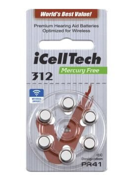 iCellTech PR41 Sinkluft 312 Høreapparatsbatteri 6-pakning