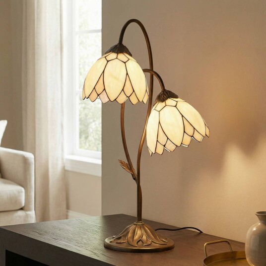 Clayre&Eef Tiffany bordlampe LILIANA, Brun / rust, Stue / spisestue, Glass, Tiffany