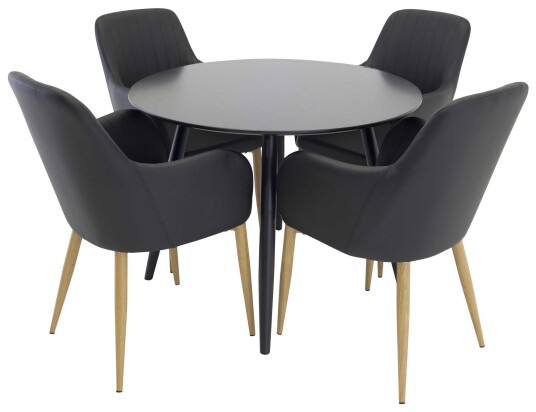 Venture Design Plaza & Comfort spisegruppe Svart/svart 4 st stoler & bord 100 cm