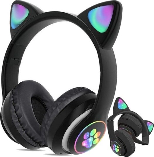 Bluetooth-hodetelefoner med katteører og LED-belysning - FM-radio og MP3