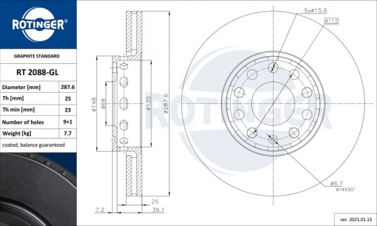 Bremseskive ROTINGER RT 2088-GL