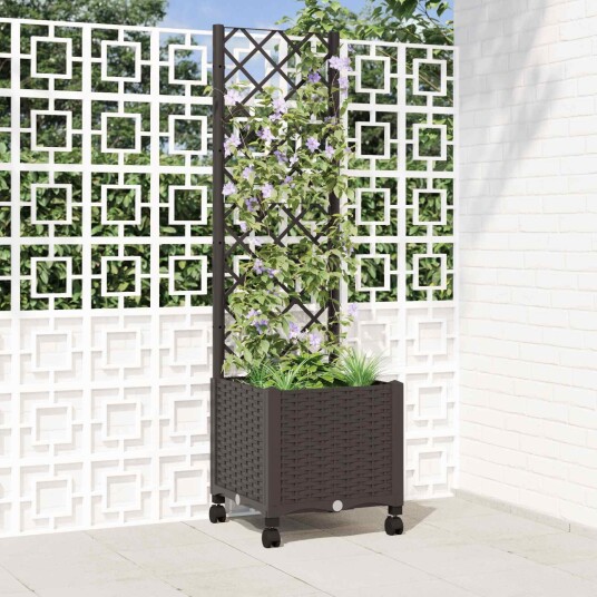 vidaXL Hageplanter med espalier og hjul Brun 40 x 40 x 146 cm PP