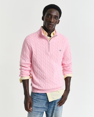 Gant Kabelstrikket genser med half-zip CALIFORNIA PINK XXXL