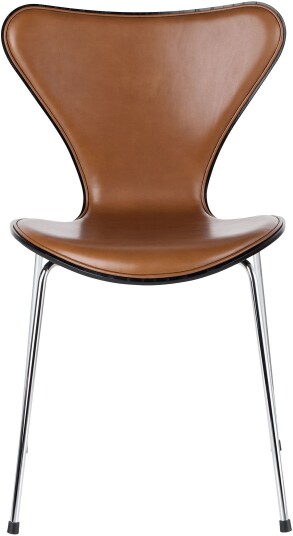 Fritz Hansen - 3107 Sjuan Framsidesklädd Black Läder Wild Walnut Spisestoler Arne Jacobsen Brun Metall/tre