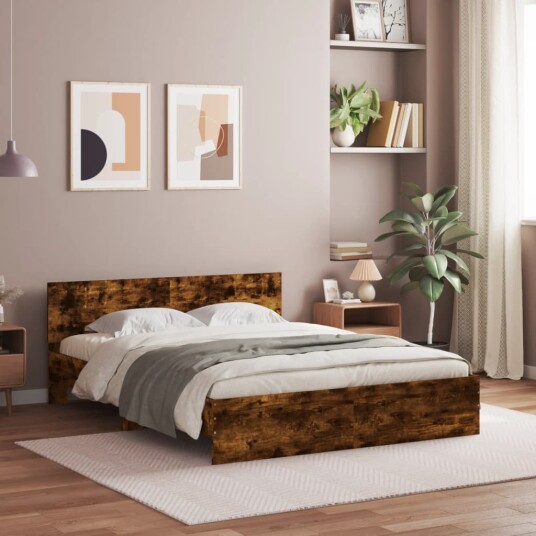 vidaXL Sengeramme med hodegavl røkt eik 140x200 cm 8721012247048