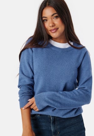 VILA Viril O-neck L/S Knit Top Bijou Blue Detail:Dark Melange XXL