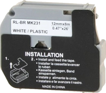 TB MK231 M-Tape Sort på Hvit 12mm (8m) erstatter Brother MK-231BZ