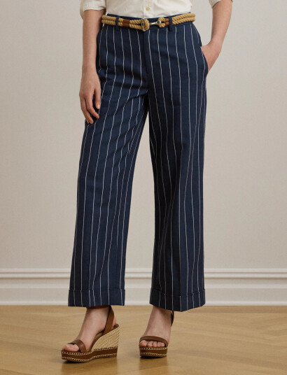 Lauren Ralph Lauren Striped Herringbone Cropped Pant - Navy - 38