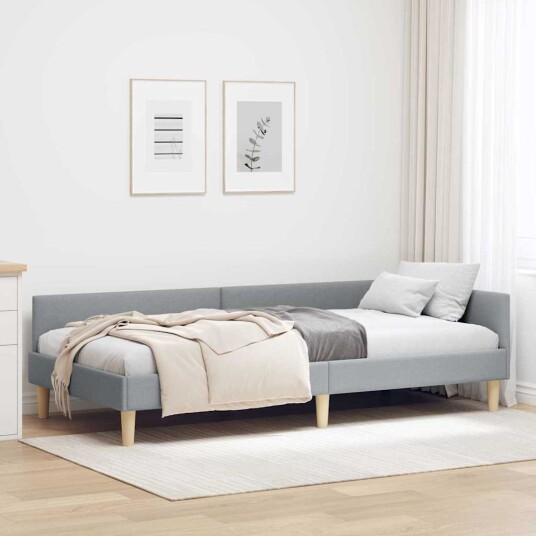 Hjørnesengramme Lysegrå 80 x 200 cm Stoff og Konstruert tre Hjørnesengramme Lysegrå 80 x 200 cm Stoff og Konstruert tre