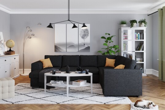 Link 5 seters Vendbar U formet Hjørnesofa med Divan i Stoff Svart