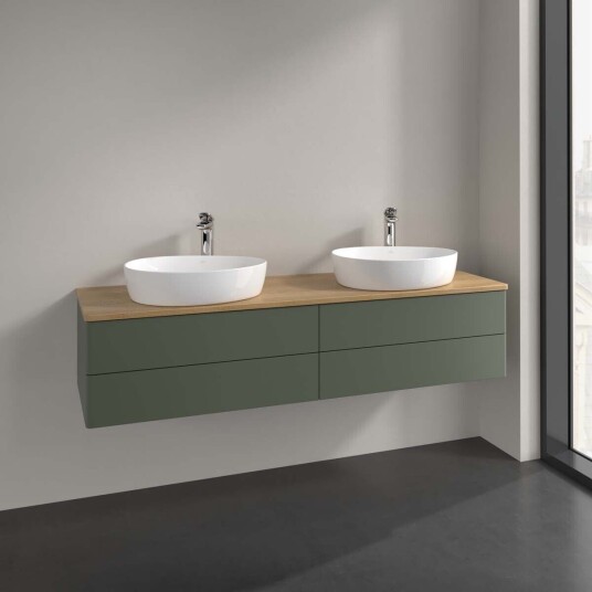 Villeroy & Boch Antao Servantskap med 4 skuffer 160x50x36 cm u/lys Grønn Matt/Eik Villeroy & Boch Antao Servantskap med 4 skuffer 160x50x36 cm u/lys Grønn Matt/Eik