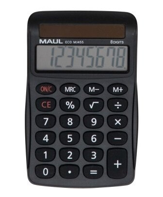 Maul Eco Mj455, Desktop, Basis, 8 Cifre, 1 Linier, Solar, Sort