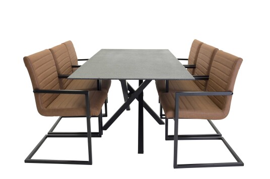 Venture Design Piazza & Art spisegruppe Grå/svart 6 st stoler & bord 180 x 90 cm
