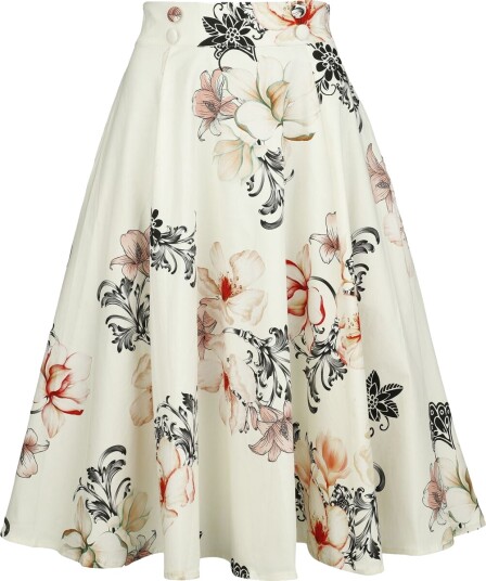 H&R London Rockabilly Middellangt skjørt Bloom Line Skjørt S til 4XL Damer flerfarget