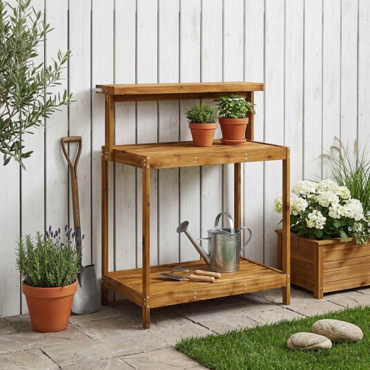 vidaXL Utendørs pottingbenk 86,5 x 48,5 x 106 cm Solid akasietre